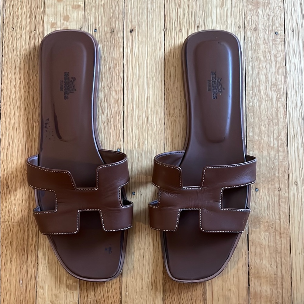 Hermes Brown Leather Sandals